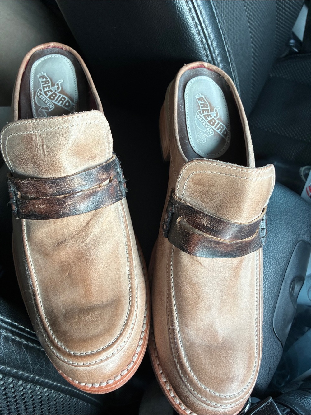 Freebird by Steven Brown Leather Slip-On Loafers with Dark Brown Strap